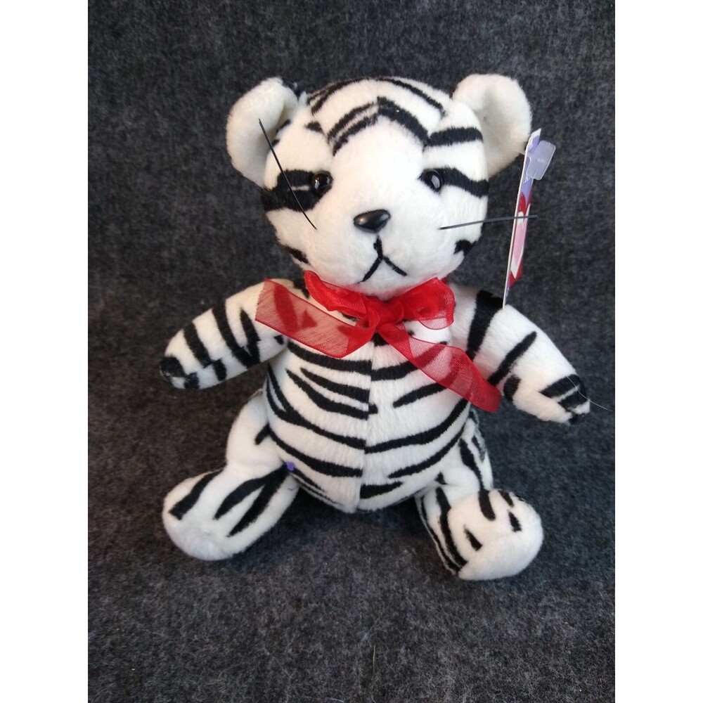 Galerie Tiger Cat Sitting Plush Stuffed Animal Black White Tabby Toy w Tag 6inch